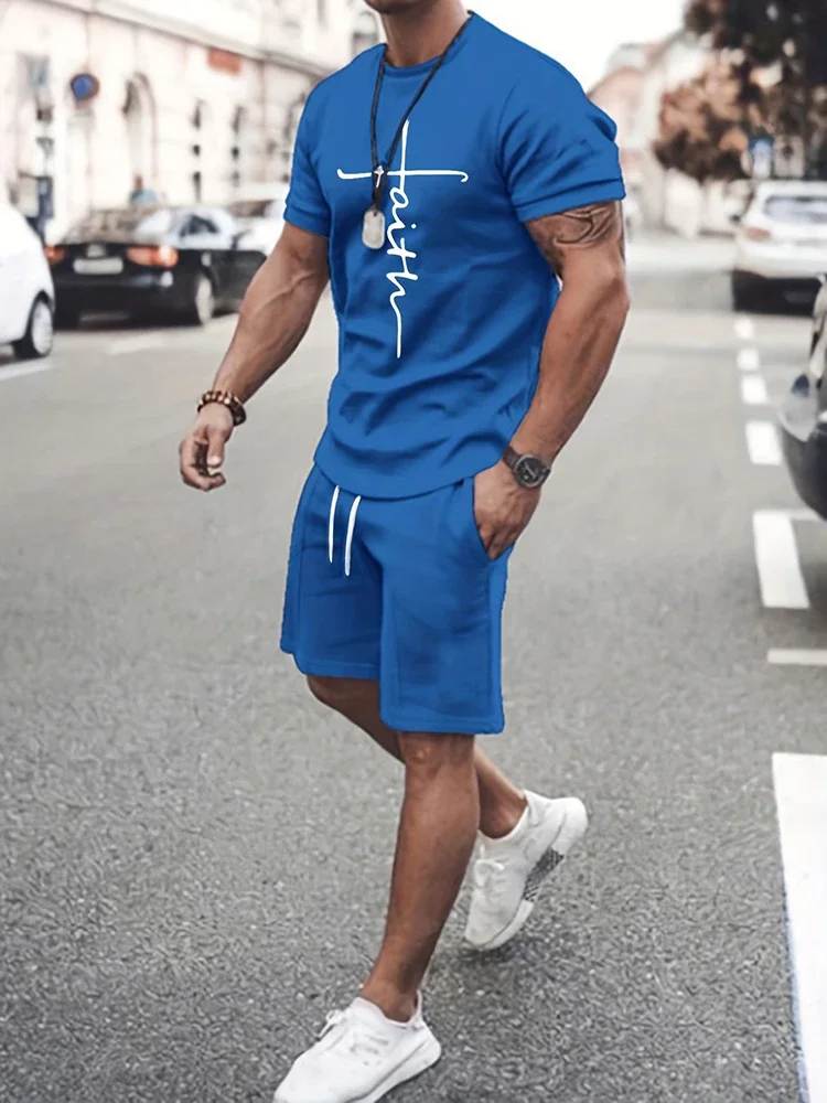 

2026 Summer New Arrival Men's Breathable Sports Set Two-Tone Short-Sleeve T-Shirt and Shorts Combo Trendy Quick-Dry Apparel