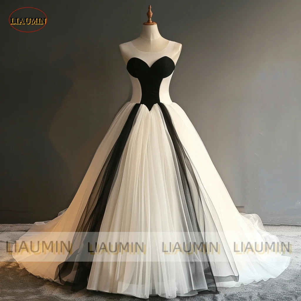 White Black Tulle Square Collar Evening Prom Dress Ball Gown Full Length Wedding Formal Occasion Lace Up Back Clothing A1-12.10