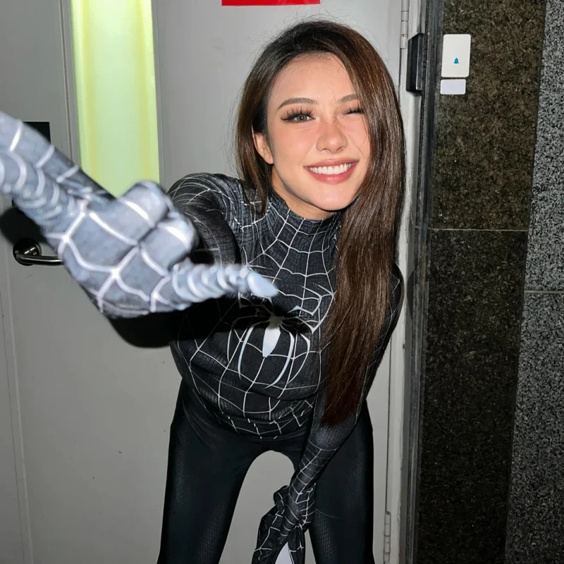 Jumpsuit Dewasa Spider Man Alam Semesta Paralel Pahlawan Super Anime Kostum Pesta Karnaval Halloween Cosplay Gwen Stacy Laba-laba Hitam Baru