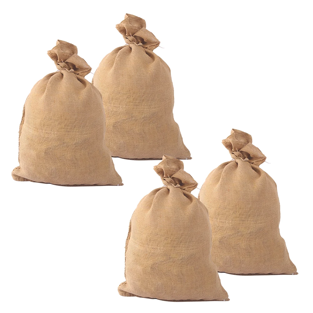 

4 pcs Burlap Sand Bags Flood Control Light Brown Potato Sacks Vegetable Storage Bread Linen Bags Durable Multipurpose Garden Use