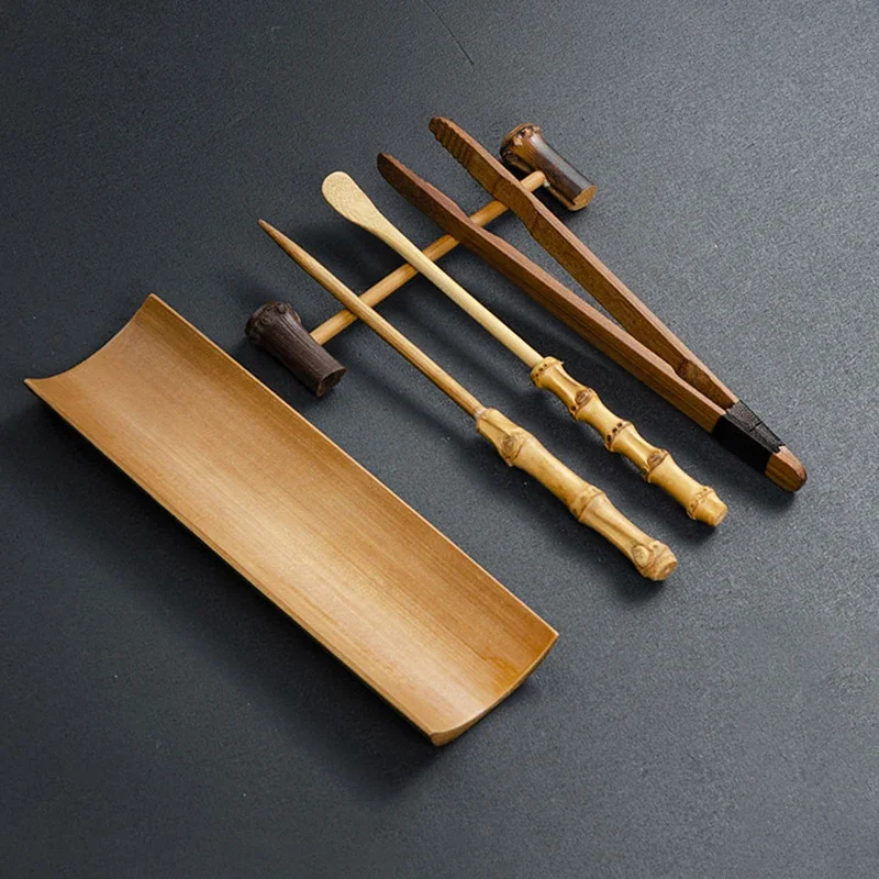 5 Pcs/set Kongfu Tea Ceremony Utensils Set Bamboo Teaspoons Tea Needle Tweezer Clips Strainer Tong Tube Teaware Acient Art Tools