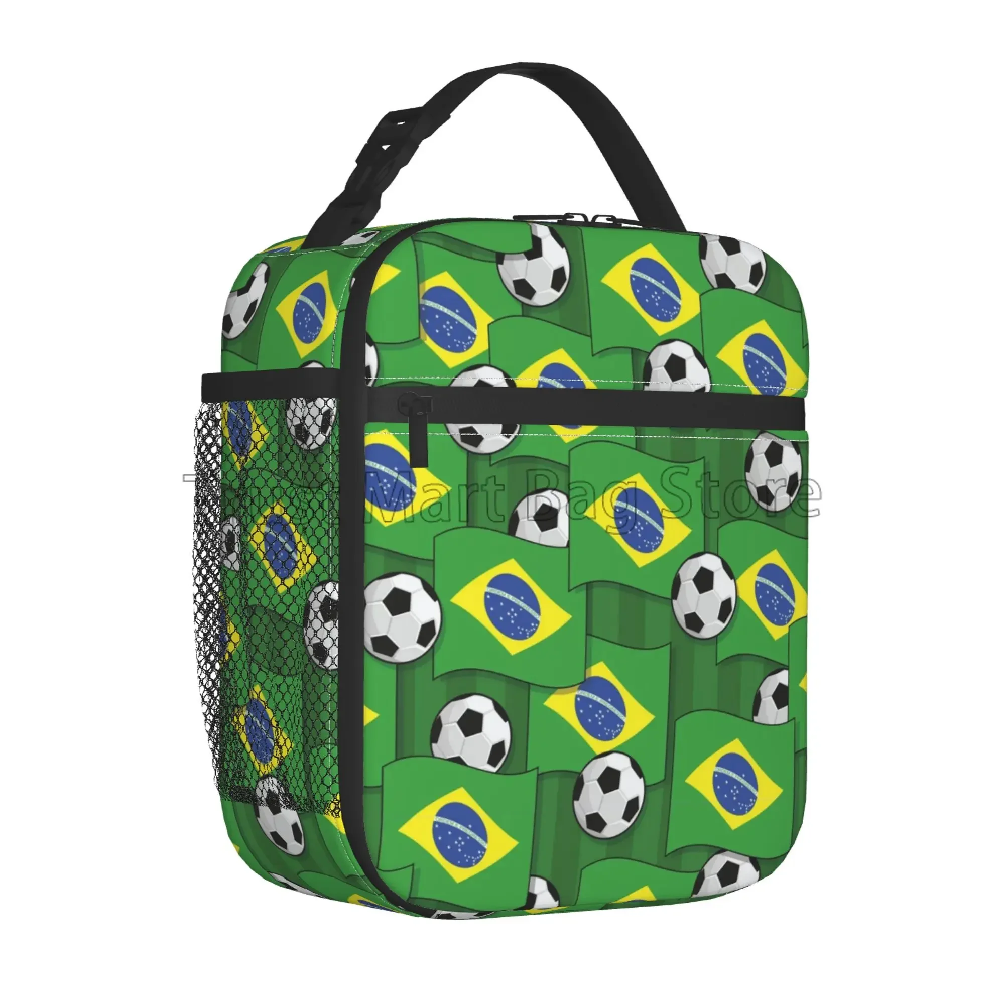 Brazilian Flag Soccer Insulated Lunch Bag for Women Men Resuable Cooler Thermal Lunch Box Portable Bento for Work School Picnic