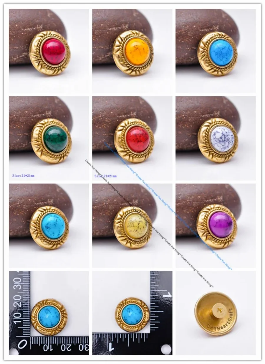 Mosiężne wkręty turkusowe koncho z kwiatkiem rzeźbione ozdobne guziki do rękodzieła skórzanego kopertówka pasek ozdobny siodła
