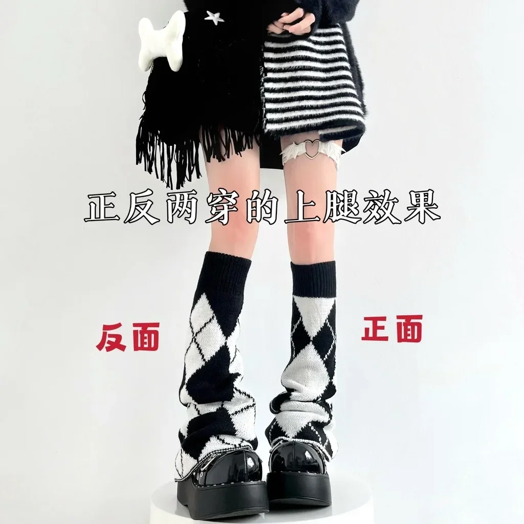 Y2K Punk Knitted Leg Warmers Star Gothic Cross Harajuku Women Heart Two Side Wear Loose Fit Leg Covers Sock JK Thigh High Lolita