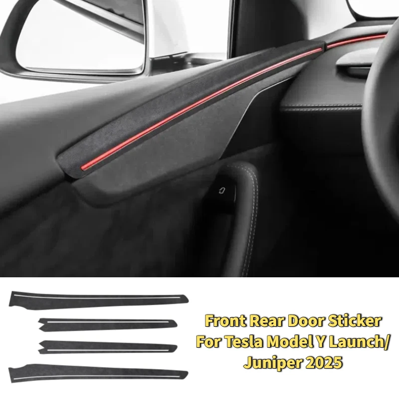 

For Tesla Model Y Launch/Juniper 2025 Up Front and Rear Door Panel Stickers Alcantara Interior Trim Strip Protective Sticker 4pc