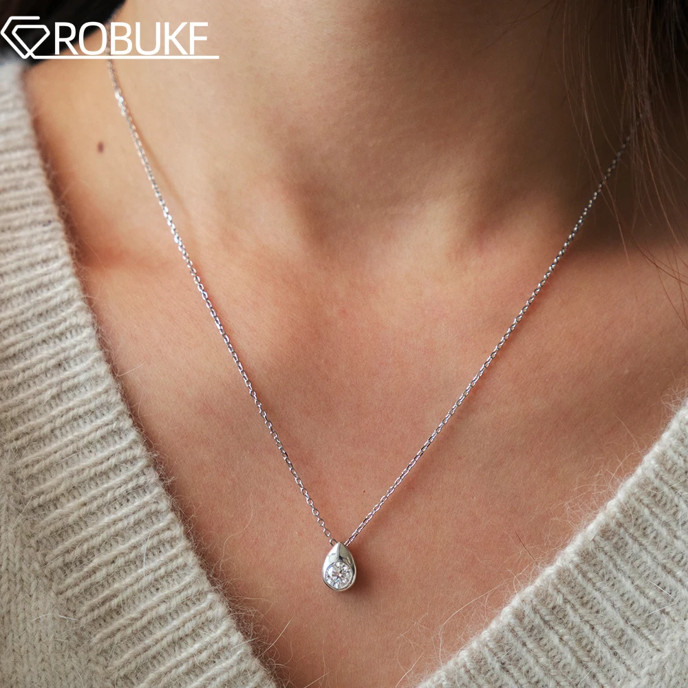 

0.3/0.5CT Solitaire Diamond Moissanite Necklace for Women Bezel Set Waterdrop Style Pendant 100% S925 Silver Daily Wear Jewelry