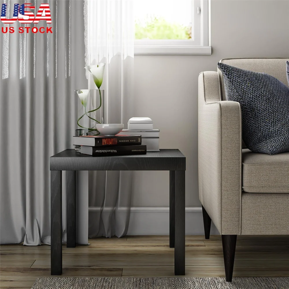 

Minimalist Black Oak End Table PVC Laminated Hollow Core Square Design Water Resistant Ideal Small Spaces Dorm Rooms Indoor Use