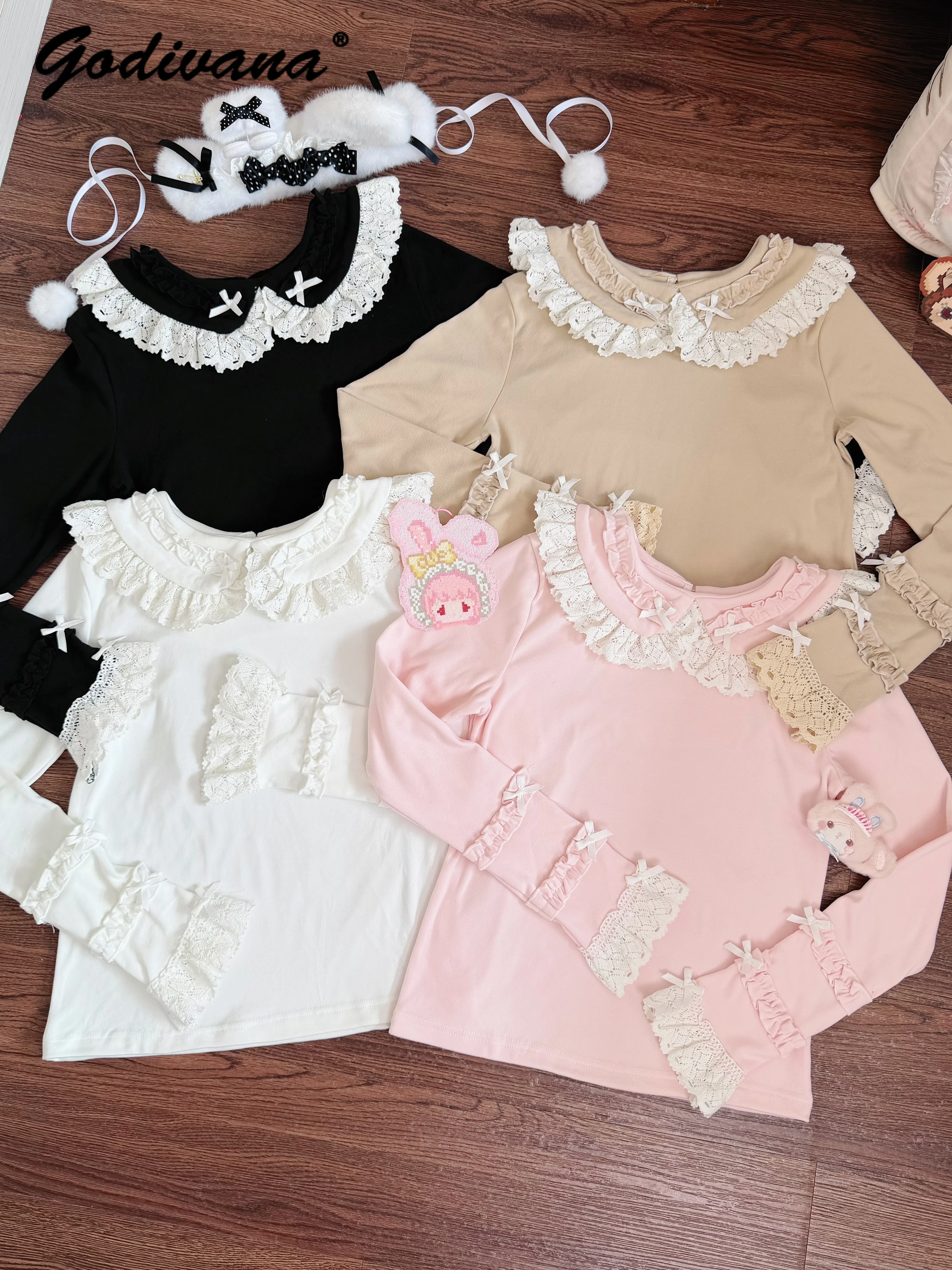 Women Kawaii Lolita Inner Shirt Multi Color Dralon Warm Blouse Cute Versatile Autumn Winter Girl Women's Basic Undershirt