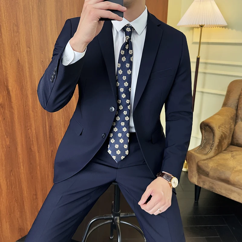 

Костюм (пиджак + брюки) мужской повседневный деловой джентльменский однотонный костюм для похудения на четыре сезона свадебный модный костюм