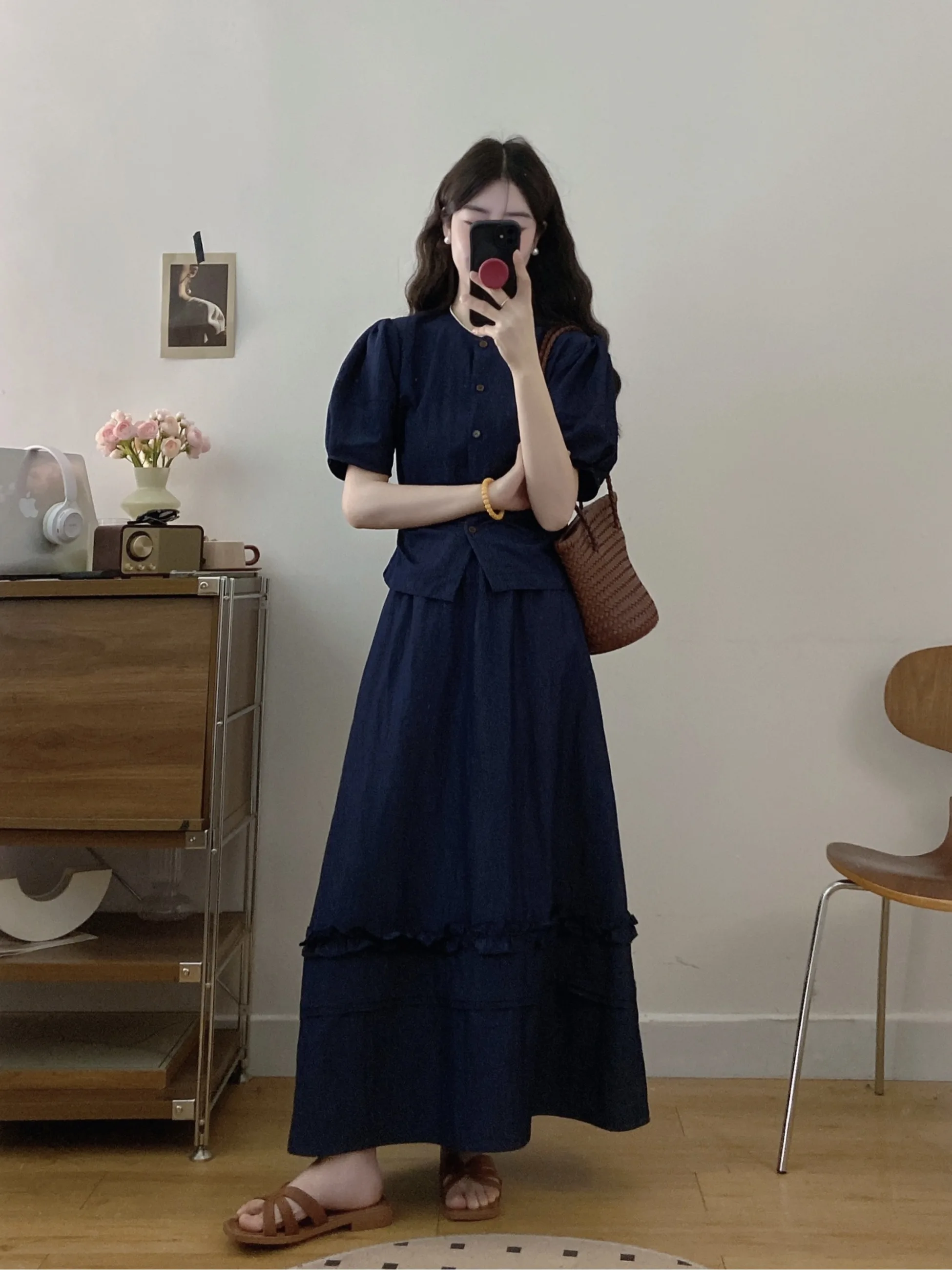 Conjunto de csa de emaecimento plus size e saia de cintura alta f moda outono coleção conjunto de duas peças fabr...