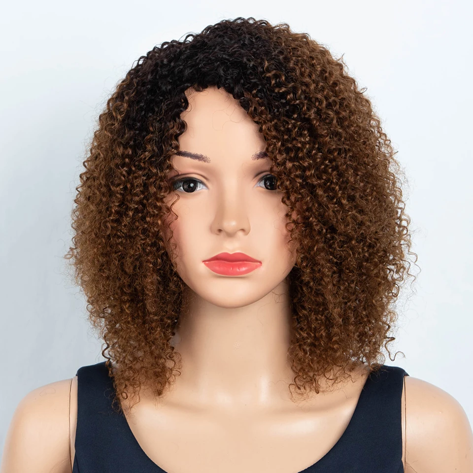 

Sleek Afro Kinky Curly Human Hair Wigs Human Hair Wig With Bangs Natural Black Colored Peruvian Jerry Curly Bob Wig For Women