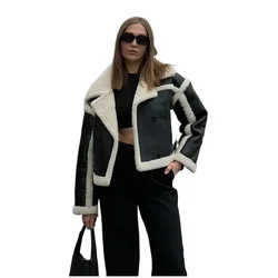 Winter Women's Faux Fur Long Sleeve Coat Double-sided Fur Lapel Warm Cotton Jacket Splicing Padded Jacket Elegant Fashion Coats