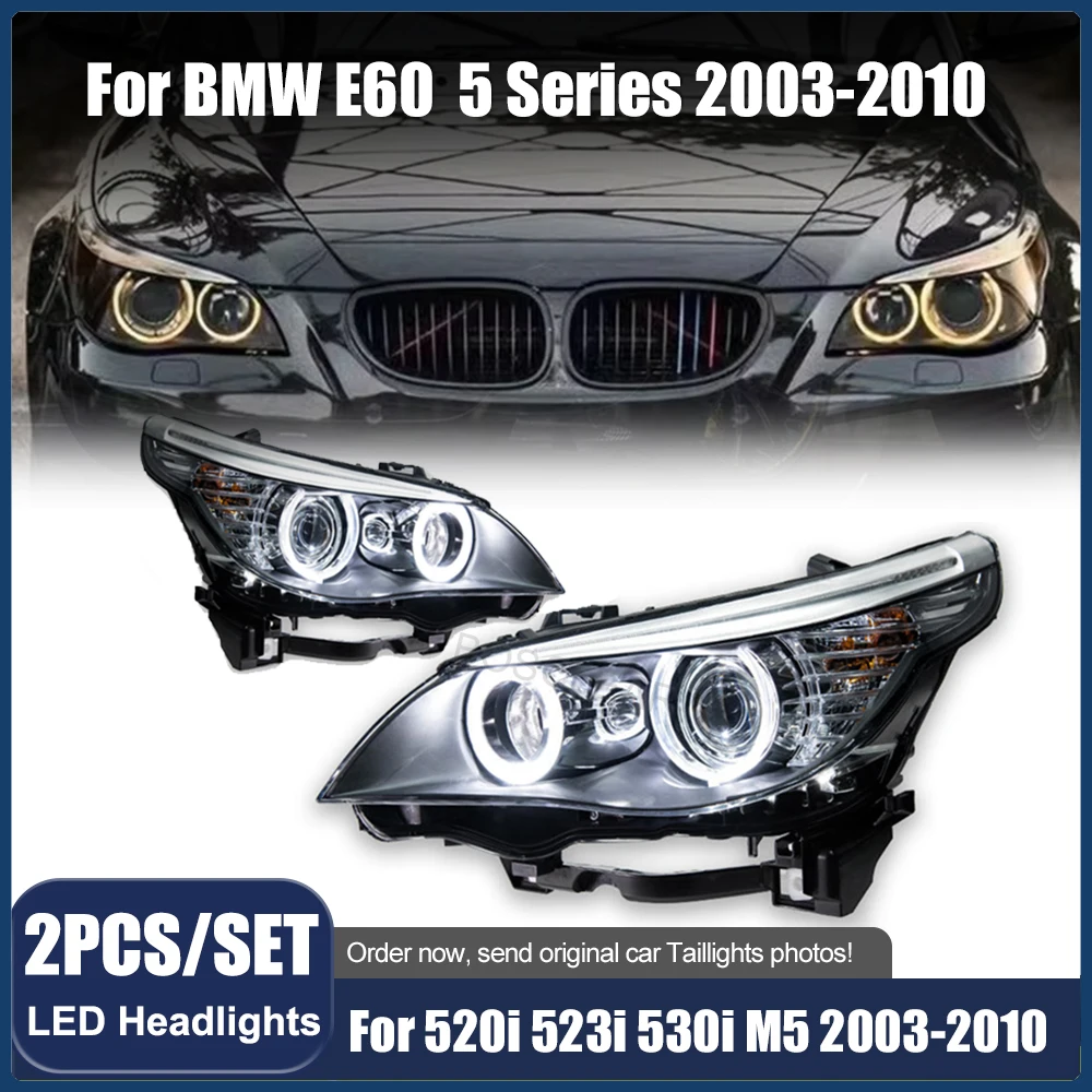 Headlight For BMW E60 2003-2010 Car автомобильные товары LED DRL Hella 5 Xenon Lens Hid H7 520i 523i 530i Car Accessories