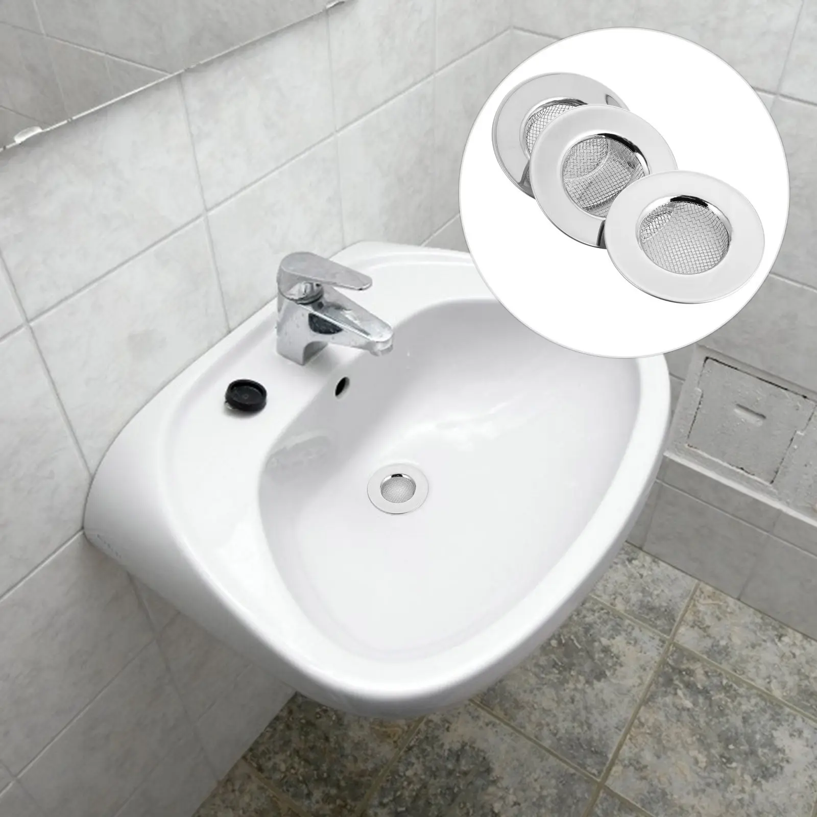 

3Pcs Kitchen Cleaning Filter Stainless Steel Drain Cover Rustproof Shower Sink Strainer Hair Stopper Drain Protector Basket