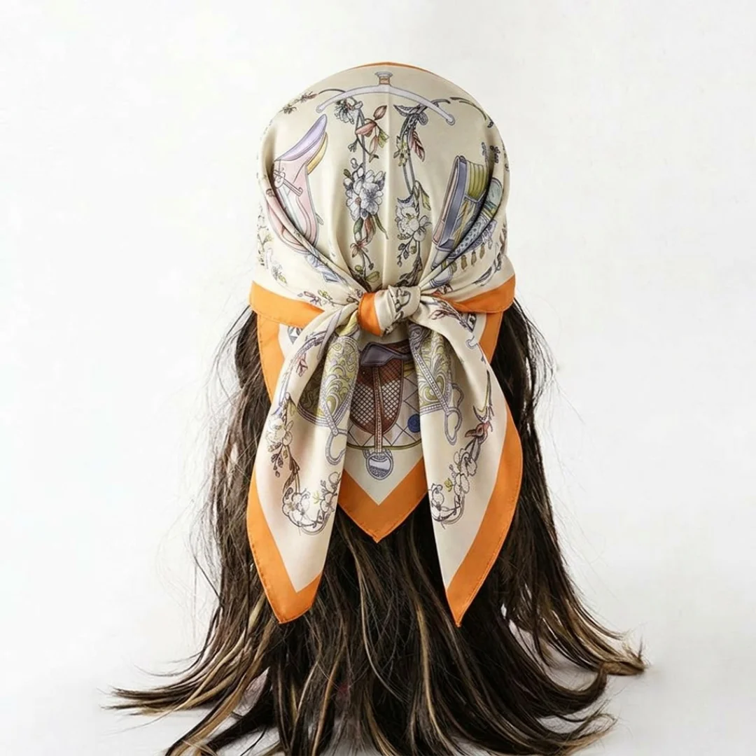 Women's Silk Scarf Turban Female Hijab Print Headscarf Bandana Shawl Handkerchief Neckerchief Headband Windproof Square Wraps