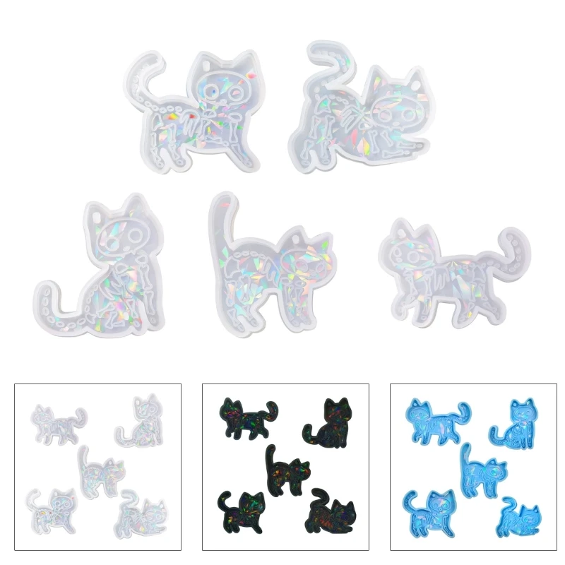 Lindo gato en forma molde silicona molde resina holográfica DIY llavero joyería pendiente colgante herramienta 3XUA