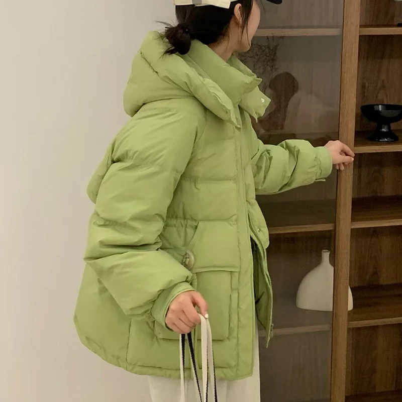 女性用の白いダックダウンジャケット,フード付きのゆったりとしたカジュアルなアウター,特大のコート,学校のファッション,7色,秋冬,2024