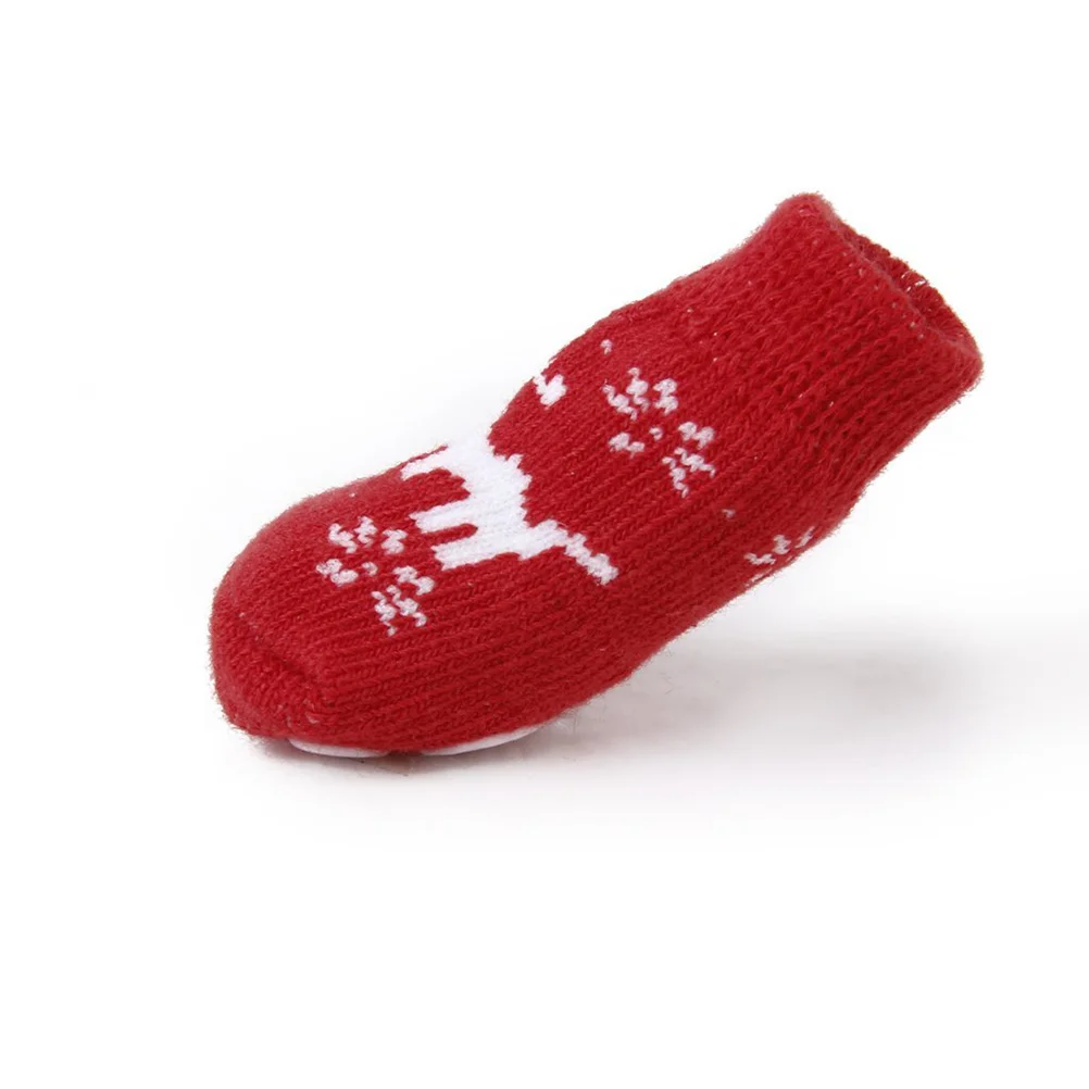 4pcs Christmas Reindeer Style Dog Puppy Cat Non-Slip Socks with - Size S (Red) Christams pet socks Doggie socks