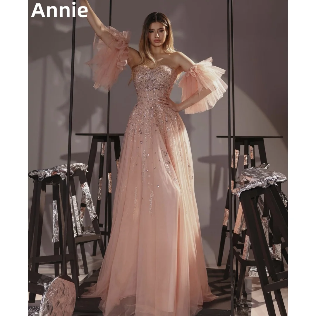 

Annie Pink Prom Dresses Luxurious Sparkling Beads 2024 Evening Dress Wedding Dress Graduation Formal Occasions Party Dresses