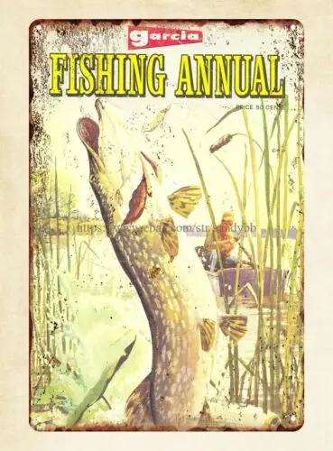 1969 Garcia Annual Fishing Guide tin sign art prints for sale