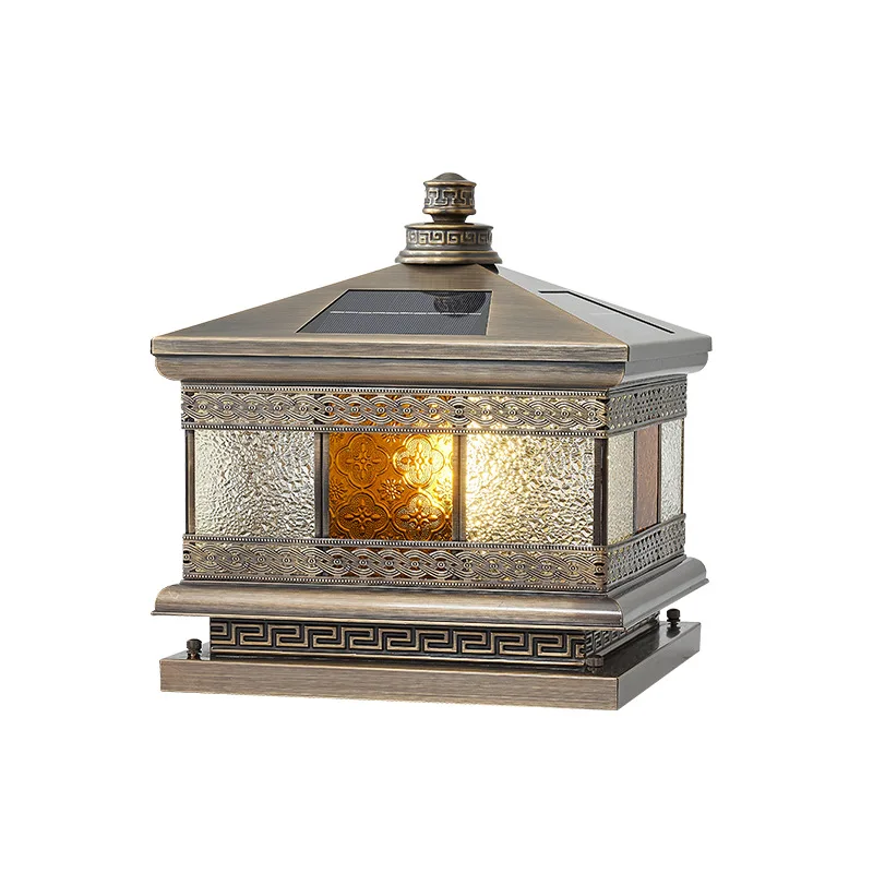 All-copper solar stigma household waterproof model outer wall villa gate garden outdoor courtyard pillar lamp on both sides