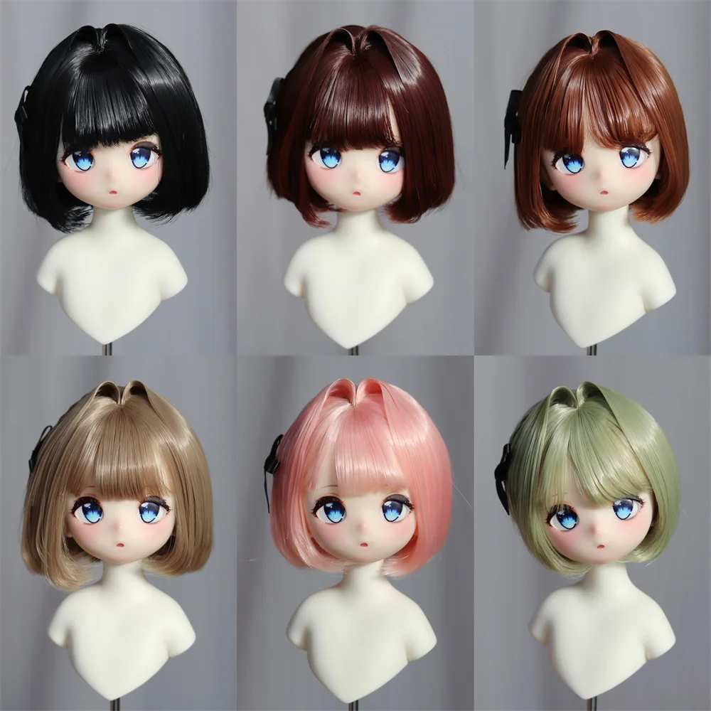 

Soft Plump Little Sister Pink Spot Inventory 1/3 1/4 1/6 Cute Baby Head-Shaped Hairstyle Short Hair Wig BJD Doll Accessories XC