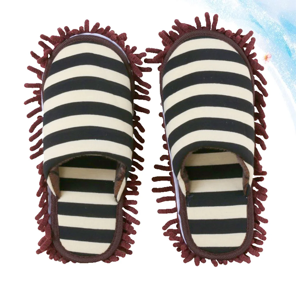 1Pair Chenille Cleaning Slippers Lazy Mop Slippers Non-Abrasive Floor Shoes Cover Dark Coffee Size S Home Floor Cleaning Shoe