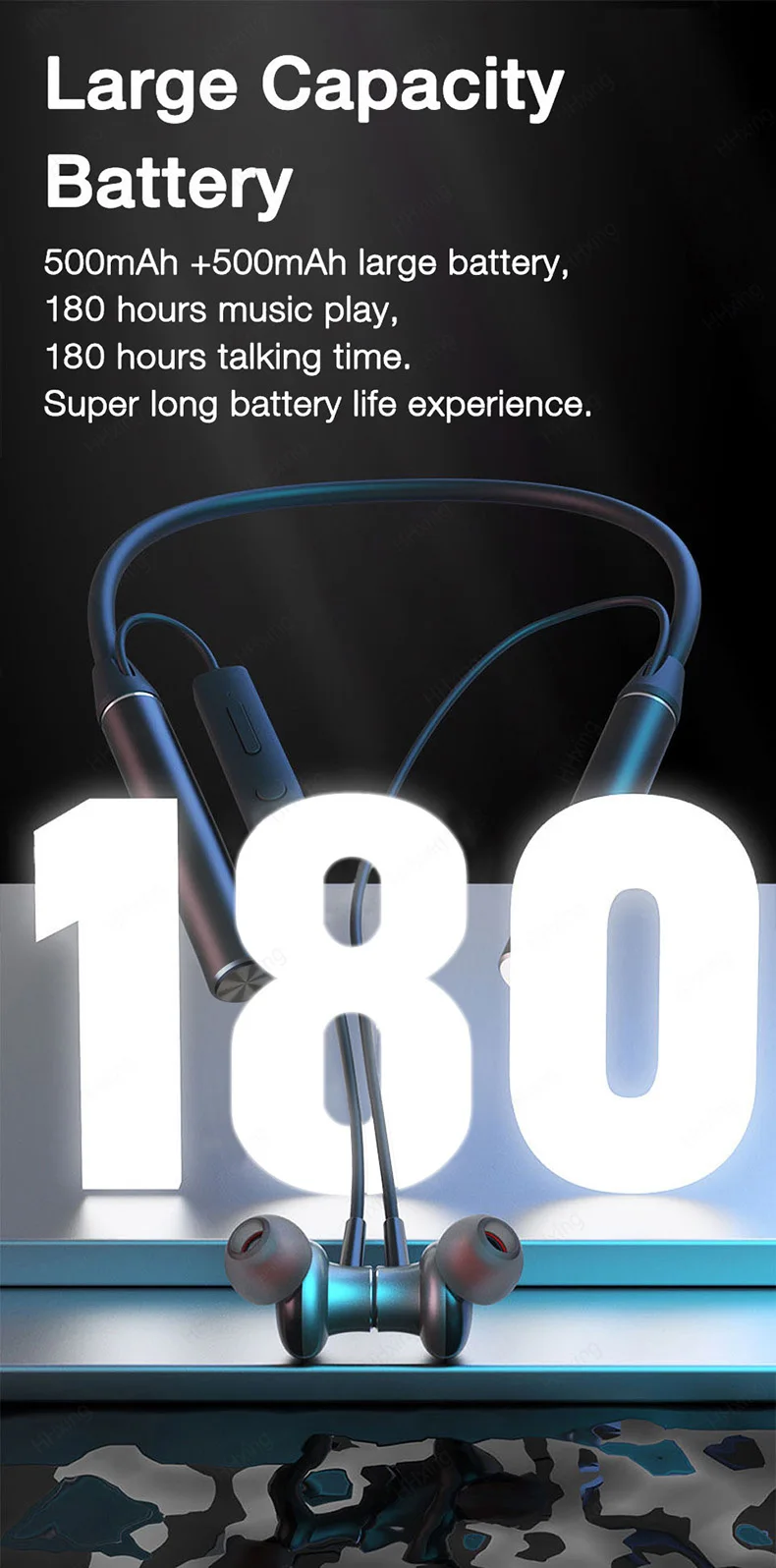 EARDECO 180-Stunden-Ausdauer Bluetooth-Kopfhörer Bass Drahtlose Kopfhörer mit Mikrofon Stereo-Kopfhörer mit Nackenbügel Sport-Headset TF-Karte – Detail 2
