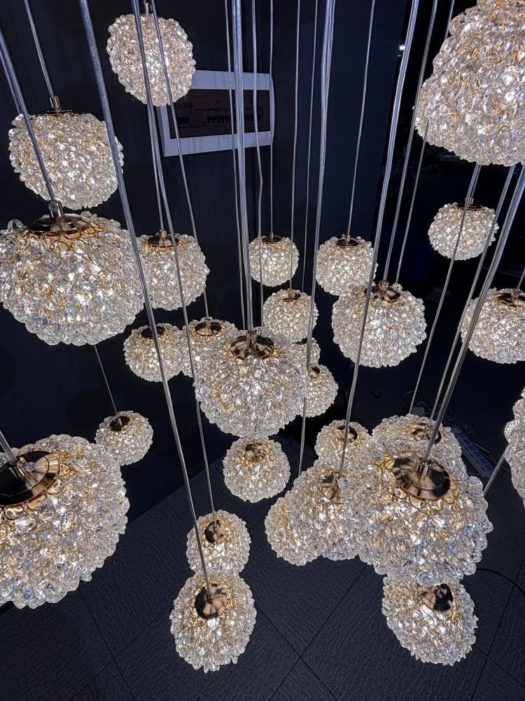 

Modern Led Glass Ball Pendant Lampshade Ceiling Chandelier For Staircase Duplex Building Villa Loft Hollow Living Room Lighting