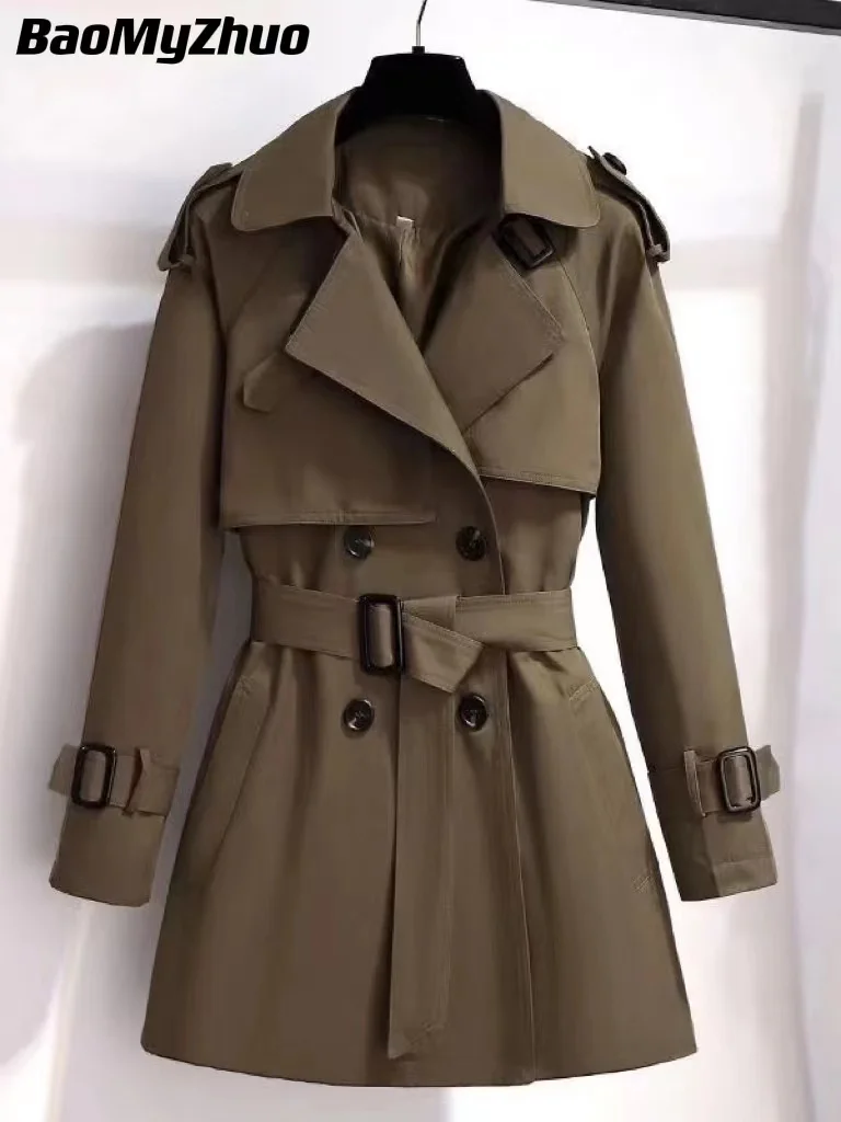 2022 Autumn Winter Elegant Women Double Breasted Solid Trench Coat 100% Cotton Vintage Turn-Down Collar Loose Trench with Belt