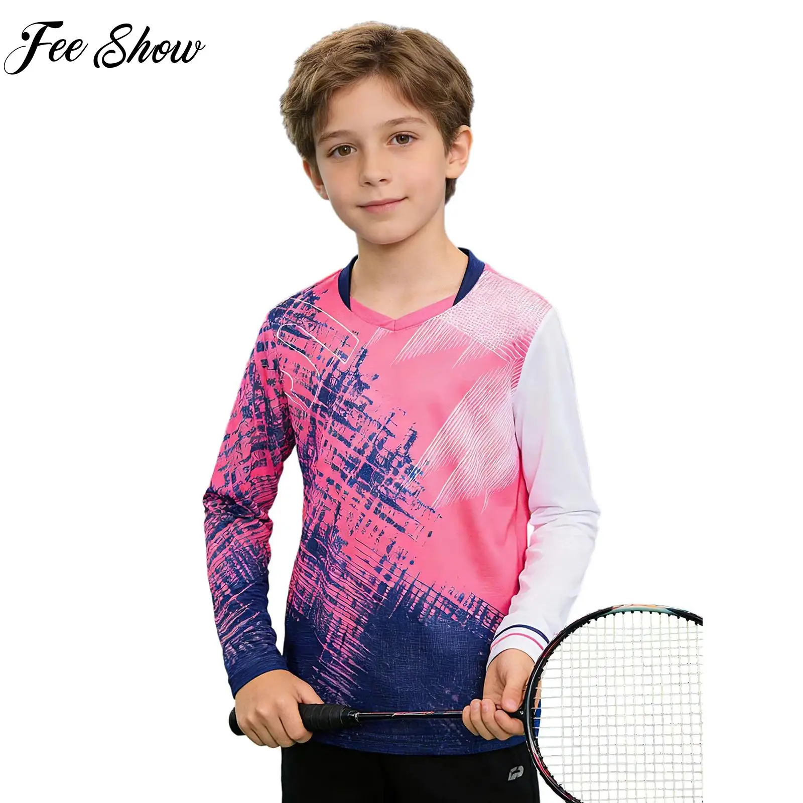 

Child Boys Long Sleeves Soccer Jersey Football Basketball Badminton Uniforms Stylish Printed T-shirt Quick-Drying Athletic Tops