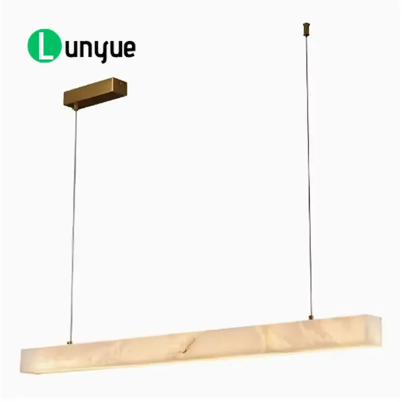 Modern Luxury Natural Snowflake Plaster Linear LED Chandelier Brass Fixture for Restaurant Kitchen Island Elegant Lighting