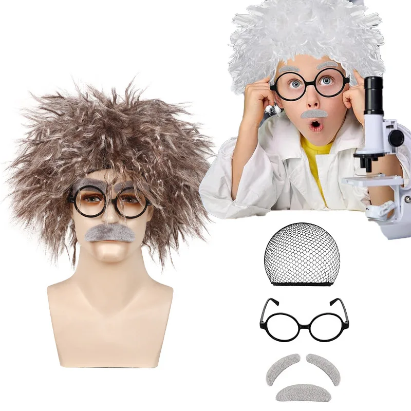 Nueva Peluca Marrón de Científico Loco, Estilo Einstein, para Actuaciones Teatrales, Fiestas Temáticas de Halloween