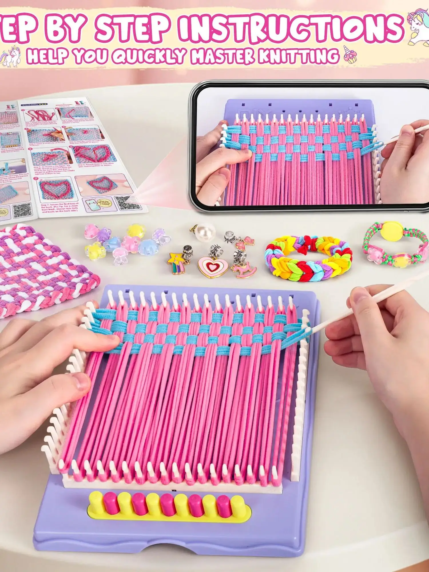 2 in 1 400 Pcs Friendship Bracelet Making Kit for Girls,Weaving Loom Kit Toys, Craft Kits for Kids,Age 6-12 Year Old Girl