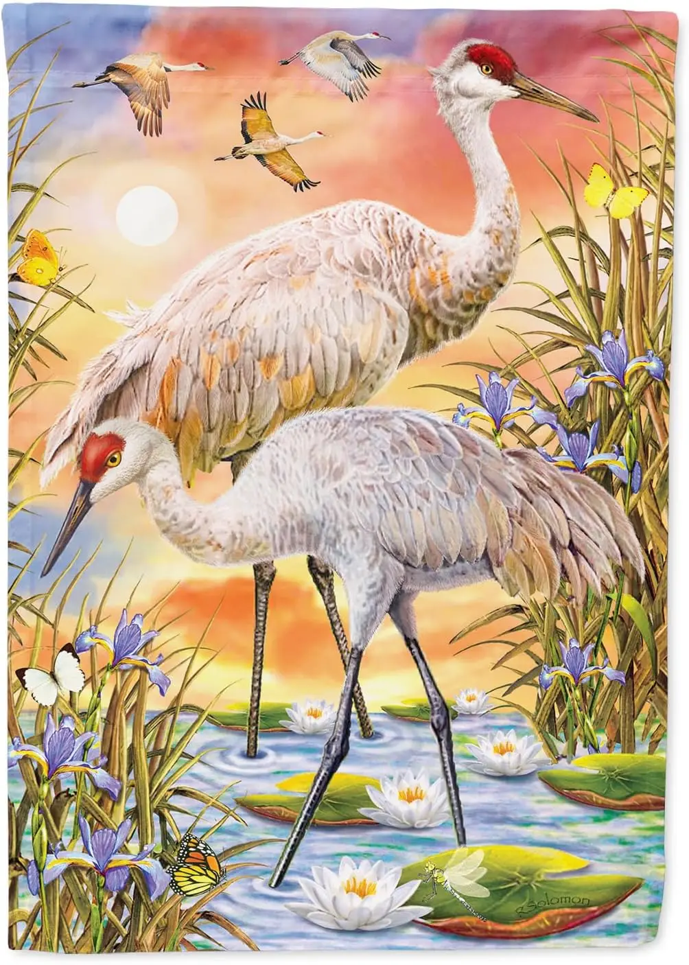 Caroline's Treasures PRS4003GF Bandeira de jardim Sandhill Cranes, bandeira decorativa para caixa de correio, bandeira decorativa para quintal, banner para pátio externo Artwor TTW GGO