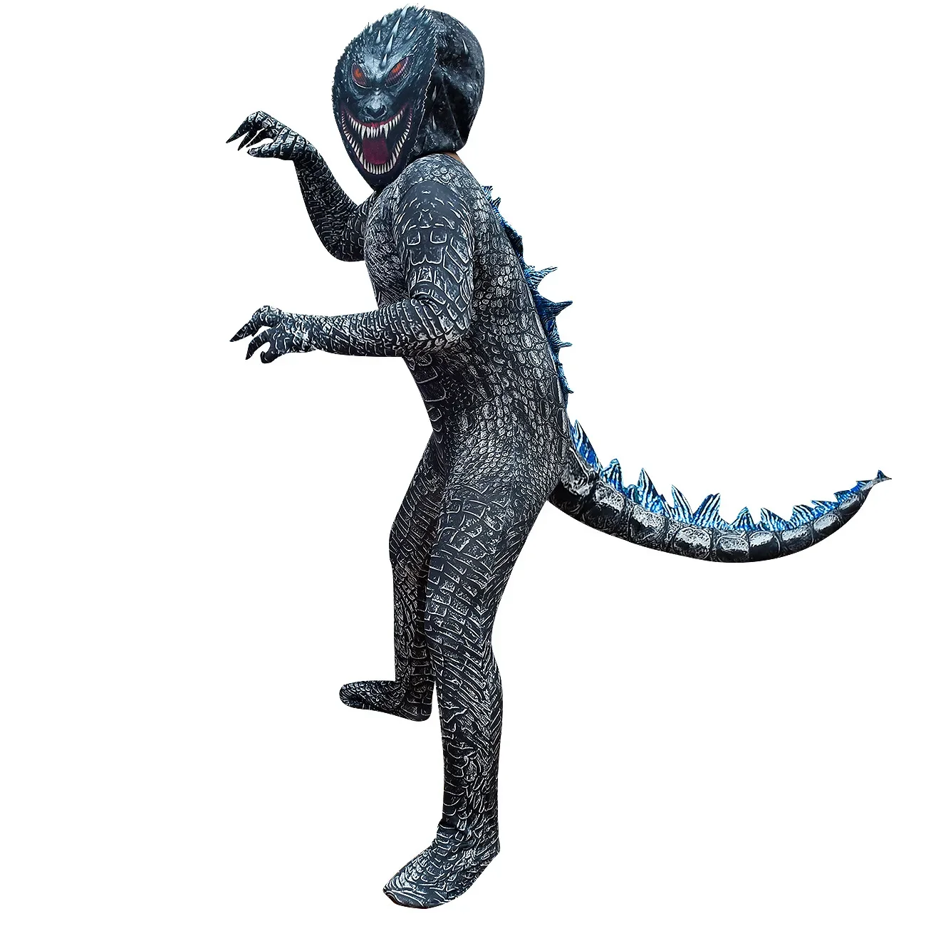 Tuta da film per bambini Dinosauro Drago Mostro con guanti Maschera Set vestito per ragazzi Costume cosplay di Halloween di Natale