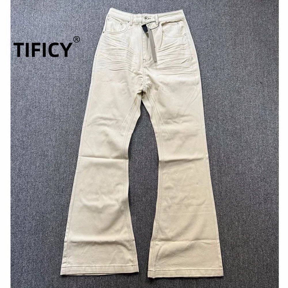 High Street Jean Pants RO Style Men's Five-star Awning Ribbon Jeans with Flared Wide Leg Flared Casual Denim Pants