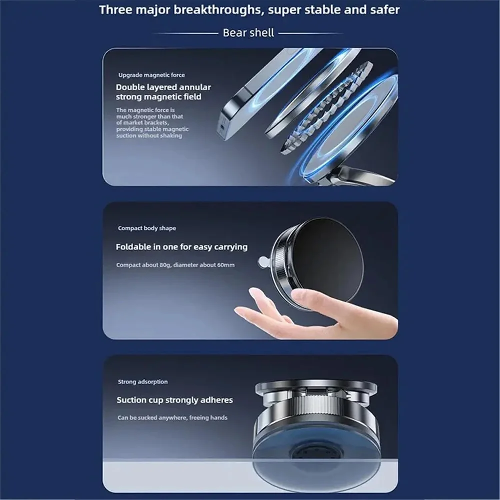 MEUYAG 2025 new Car Magnetic Vacuum Adsorption Bracket 360 Rotating Double Side Suction Cup Mobile Phone Holder Live Streaming