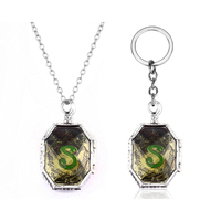 2pcs Harries Magic Horcrux of Salazar Slytherin's Locket Pendant Necklace Keychain Cosplay Jewelry For Men Women Kids Fans