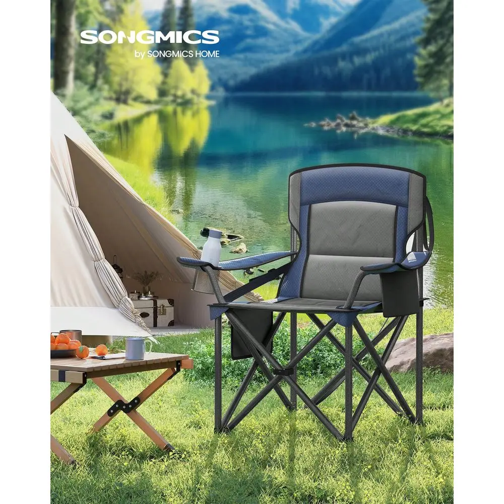 

Oversized Lumbar Support Camping Chair, HeavyDuty Outdoor Folding Chair Comfortable, Padded, Glamping, Cooler Bag, Weight Capac