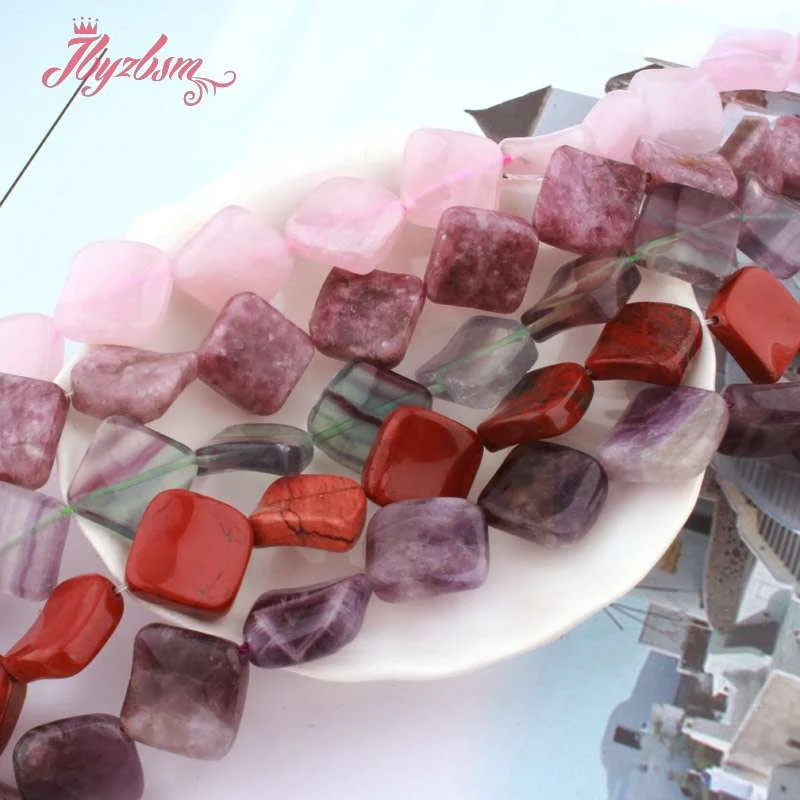 15mm Natural Fluorite Quartz Rhodonite Jaspers Stone Beads Rhombus Wave Loose Strand 15 Inch For DIY Necklace Jewelry Making
