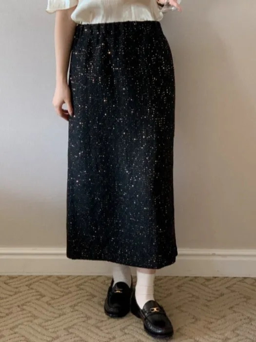 

iny Sequin Thi Weave Skirt Women's Bla f-length Sparkling Long Skirt plus Size iny Dres for Autumn Winter