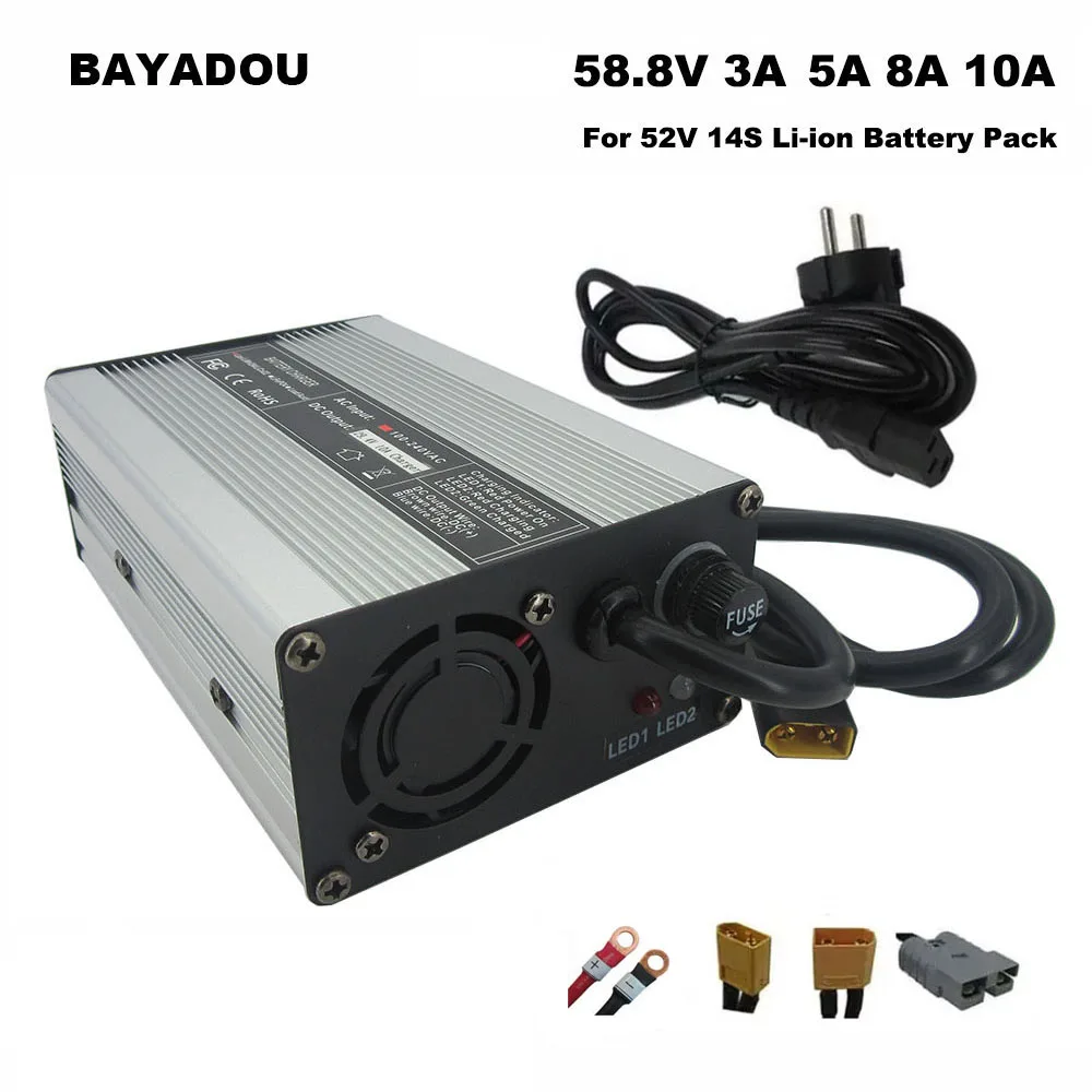 

58.8V 3A 5A 8A 10A Lithium Battery Charger 52V 14S 20AH 30AH 50AH Li ion Energy Storage Fast Smart Charger XT60 XT90