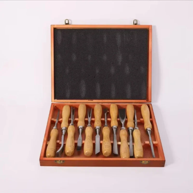 

12-Piece woodworking chisel set, lathe engraving, hand-engraved chisel, with storage box