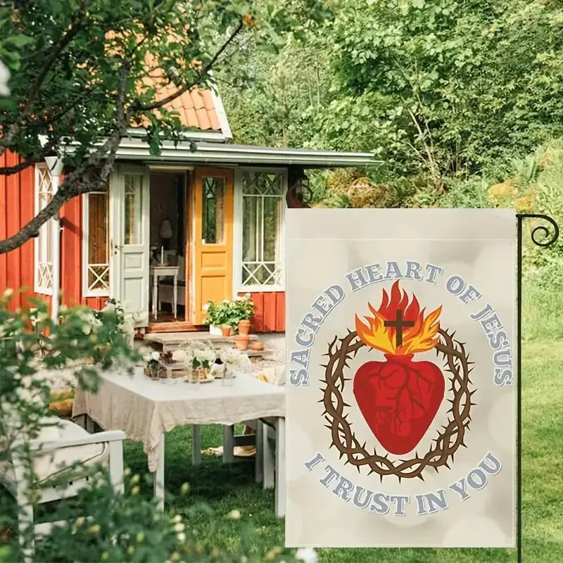 Welcome Garden Flag,Sacred Heart Of Jesus I Trust In You Garden Flag,12x18 Vertical Double Sided Colorful Farmhouse Holiday  IIC