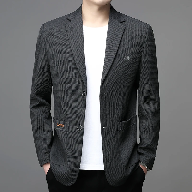 

2026 Spring New Men's Blazer Non-ironing Seamless Blazer Business Casual Fashion Versatile Embroidered Suit