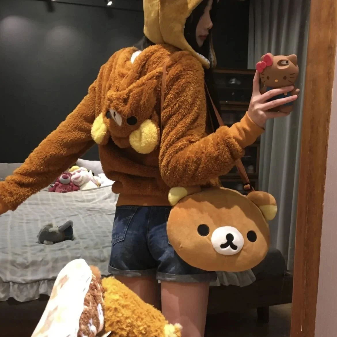 New Cute Rilakkuma Bear Face Children Girls Plush Stuffed Shoulder Bags Tote Bag Handbags for Women