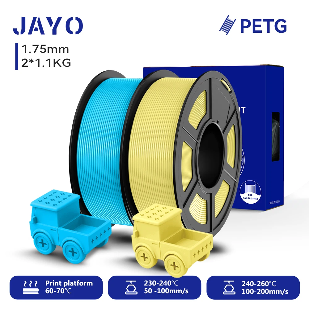 JAYO 2,2 kg 3D-PETG-Druckerfilament, 1,75 mm PETG-Druckerfilament, ordentlich gewickeltes 3D-Druckmaterial für Bambu FDM 3D-Drucker
