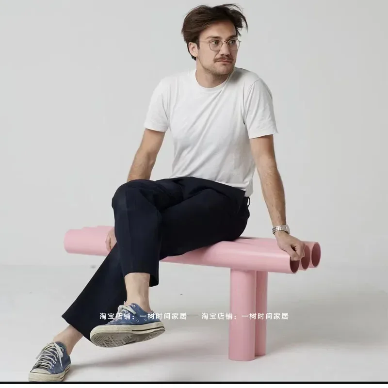 Modern Geometric Lounge Chair - Minimalist Bench for Living Room, Creative Photography Prop & Influencer Shoe Stool