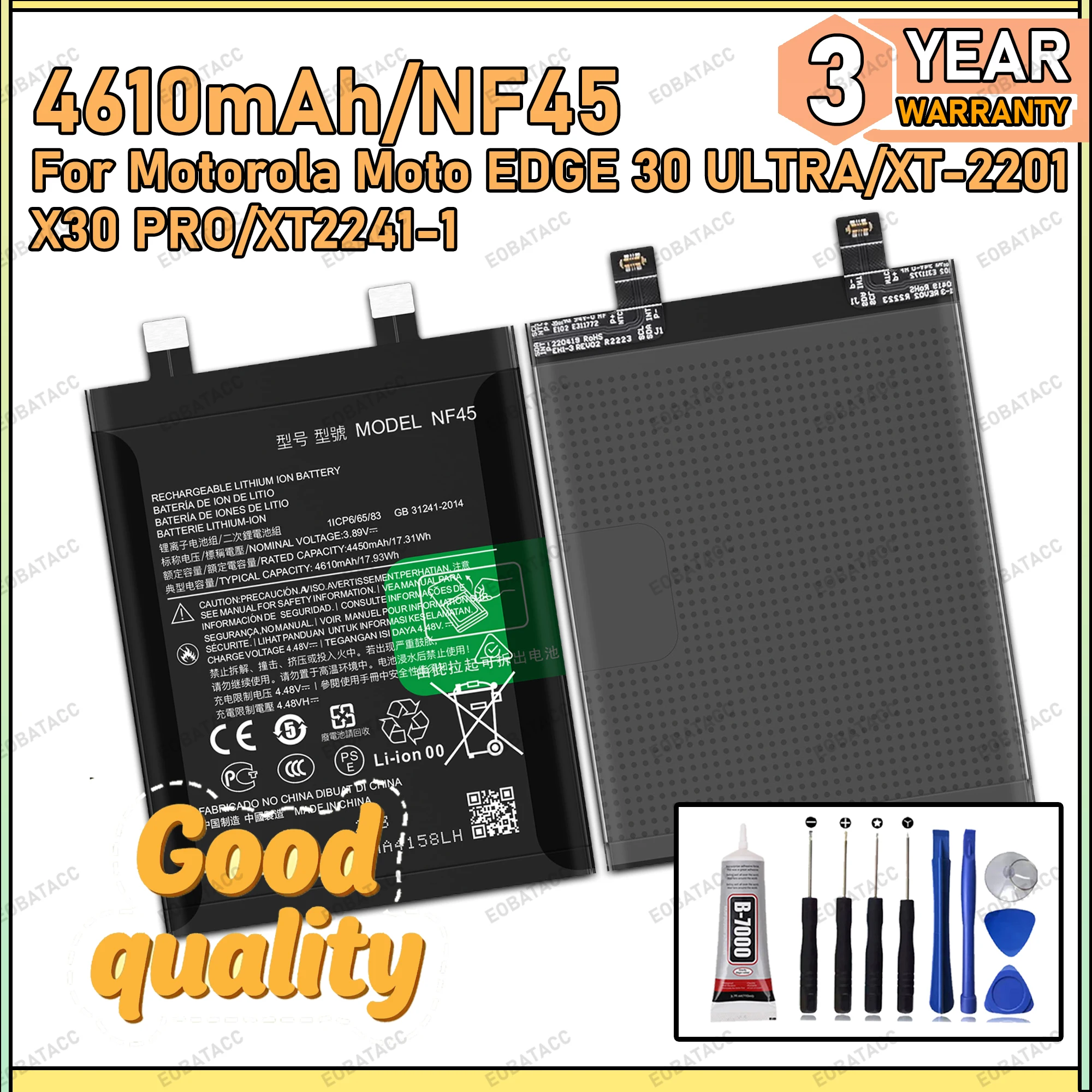 

100% New Zero Cycle NF45 Battery For Motorola Moto Edge 30 ULTRA/XT-2201/X30 PRO/XT2241-1 Bateria Battery+Free Tools